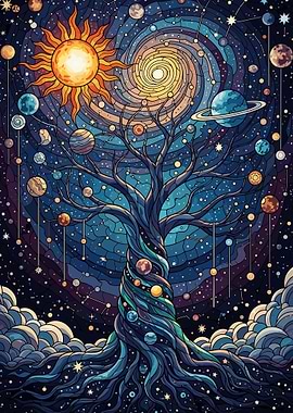 Cosmic Tree of Life Stained Glass