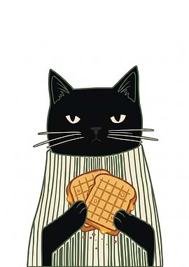 Grumpy Black Cat Eating Grilled Cheese