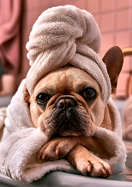 Funny French Bulldog in Spa Towel