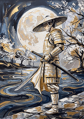 Samurai Warrior Under Full Moon