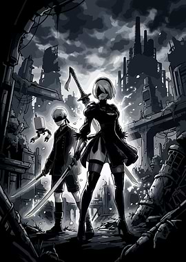 NieR: Automata 2B and 9S Illustration