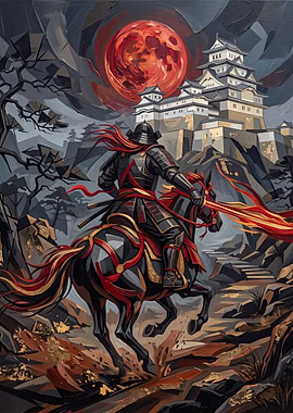 Samurai Warrior Riding Toward Castle