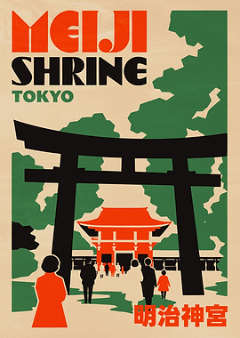 Vintage Meiji Shrine Tokyo Travel Poster