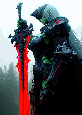 Green Orc Warrior with Glowing Sword