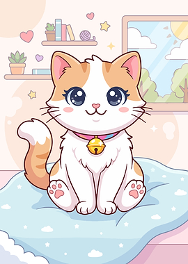 Cute Kawaii Calico Cat Illustration