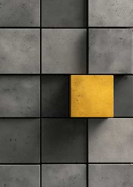 Single Yellow Cube Among Grey Tiles
