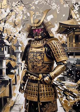 Golden Samurai Warrior in Cherry Blossoms