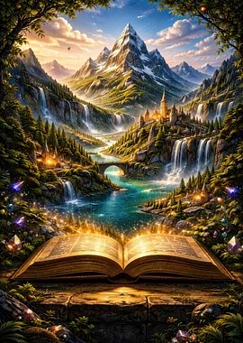 Magical Fantasy World Emerging From Book