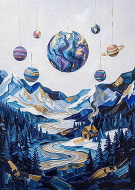 Celestial Mountain Landscape Oil Painting