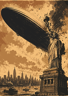 Zeppelin Crashing into Statue of Liberty