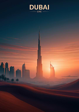 Dubai Skyline Sunset Desert View