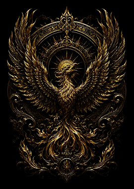 Ornate Golden Phoenix Emblem