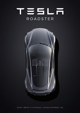 Tesla Roadster Top View Poster