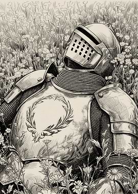 Knight Resting in a Flower Field