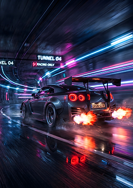 Nissan GT-R Drifting in Neon Tunnel