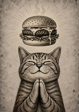 Cat Praying to a Cheeseburger