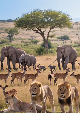 African Wildlife Gathering in Savanna