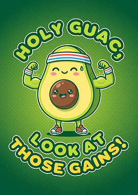 Funny Avocado Fitness Gains Illustration