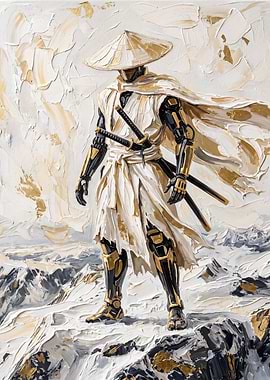 Golden Cybernetic Samurai Warrior Painting
