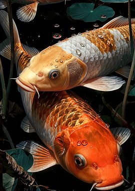 Two Vibrant Koi Fish in Pond