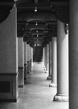 Black and White Temple Corridor