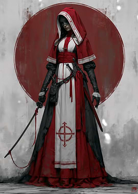 Red Hooded Warrior Priestess