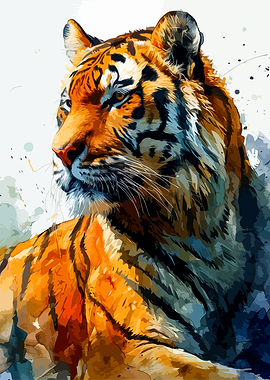 Majestic Tiger Watercolor Portrait