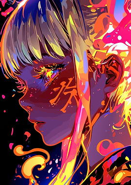 Vibrant Neon Anime Girl Portrait