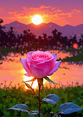 Pink Rose at Sunset