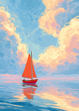 Sailboat on Calm Sea at Sunset
