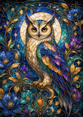 Stained Glass Celestial Owl