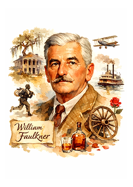 William Faulkner Literary Portrait Illustration