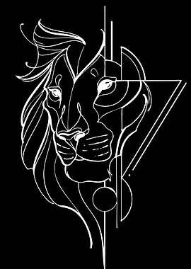 Geometric Lion Line Art Portrait