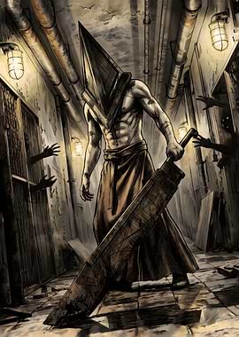 Pyramid Head in Silent Hill Corridor