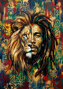 Bob Marley and Lion Split Face