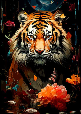 Majestic Tiger Amidst Vibrant Flowers