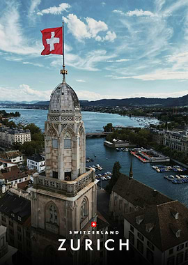 Zurich Switzerland Cityscape Travel Poster