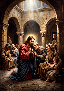 Jesus Praying with Followers