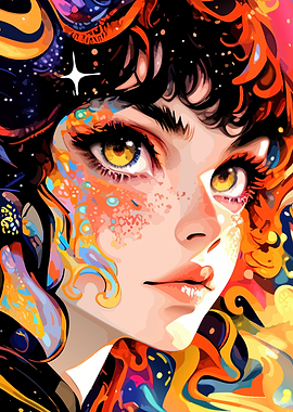 Vibrant Cosmic Portrait of a Girl