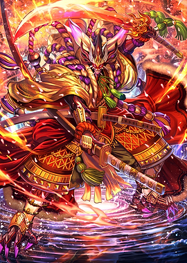 Demon Samurai Warrior with Flaming Blade