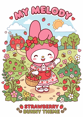 My Melody Strawberry Bunny Theme Illustration