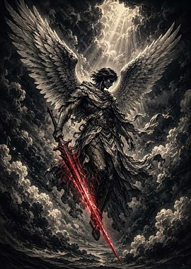 Warrior Angel with Glowing Red Sword