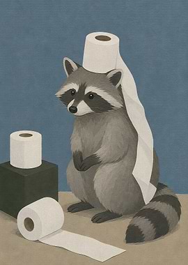 Cute Raccoon with Toilet Paper