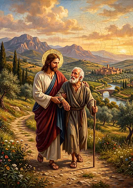 Jesus Walking with an Elderly Man