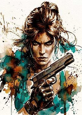 Lara Croft Watercolor Portrait
