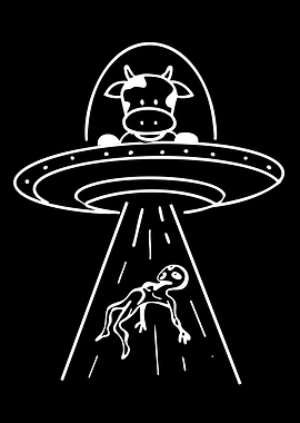 Cow Abducting Alien UFO Illustration