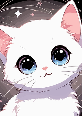 Adorable Anime Style White Kitten