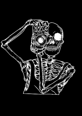 Skeleton Photographer Line Art