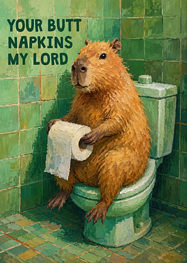 Capybara on Toilet Funny Art