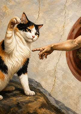 The Creation of Cat with God Hand